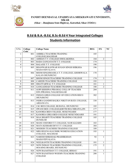 B.Ed & B.A.-B.Ed, B.Sc-B.Ed 4 Year Integrated Colleges Students