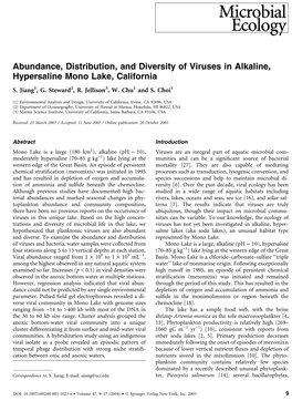 Abundance, Distribution, and Diversity of Viruses in Alkaline, Hypersaline Mono Lake, California S