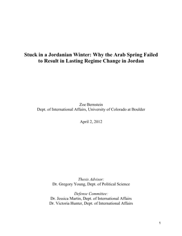 Stuck in a Jordanian Winter: Why the Arab Spring Failed to Result in Lasting Regime Change in Jordan