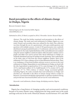 Rural Perception to the Effects of Climate Change in Otukpo, Nigeria