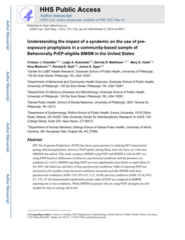 Understanding the Impact of a Syndemic on the Use of Pre- Exposure Prophylaxis in a Community-Based Sample of Behaviorally Prep-Eligible BMSM in the United States