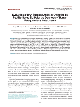 Evaluation of Igg4 Subclass Antibody Detection by Peptide-Based ELISA for the Diagnosis of Human Paragonimiasis Heterotrema