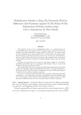 Multiplication Modulo N Along the Primorials with Its Differences And
