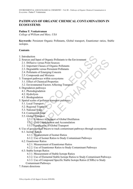 Pathways of Organic Chemical Contamination in Ecosystems - Padma T