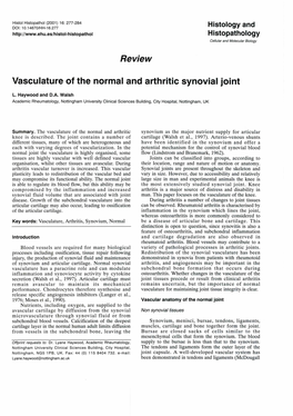 Review Vasculature of the Normal and Arthritic Synovial Joint
