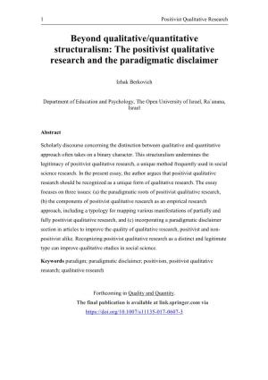 The Positivist Qualitative Research and the Paradigmatic Disclaimer