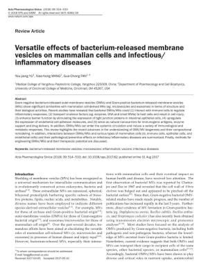 Versatile Effects of Bacterium-Released Membrane Vesicles on Mammalian Cells and Infectious/ Inflammatory Diseases