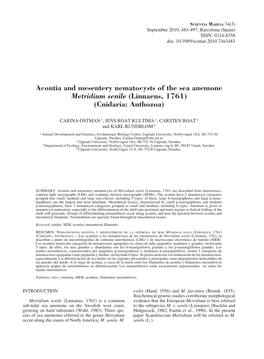 Acontia and Mesentery Nematocysts of the Sea Anemone Metridium Senile (Linnaeus, 1761) (Cnidaria: Anthozoa)