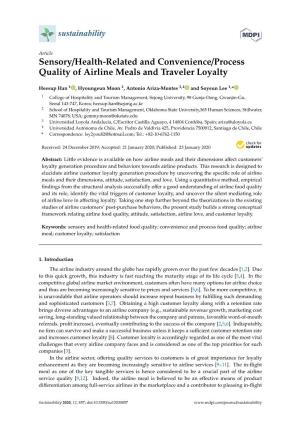 Sensory/Health-Related and Convenience/Process Quality of Airline Meals and Traveler Loyalty