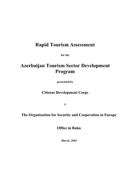 Rapid Tourism Assessment Azerbaijan Tourism Sector
