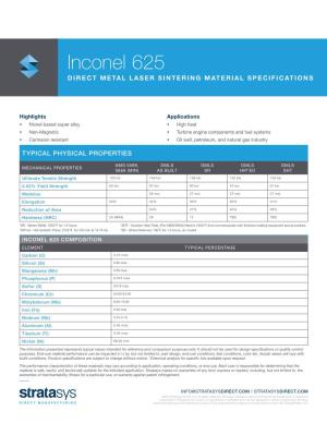 Inconel 625 DIRECT METAL LASER SINTERING MATERIAL SPECIFICATIONS