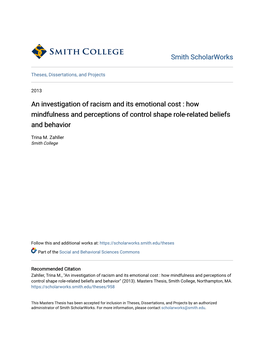 An Investigation of Racism and Its Emotional Cost : How Mindfulness and Perceptions of Control Shape Role-Related Beliefs and Behavior