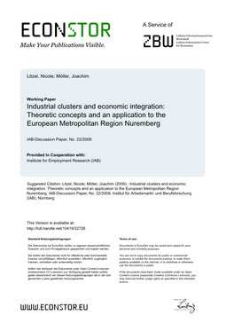 Industrial Clusters and Economic Integration: Theoretic Concepts and an Application to the European Metropolitan Region Nuremberg