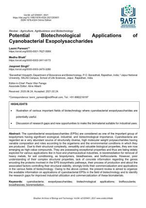 Potential Biotechnological Applications of Cyanobacterial Exopolysaccharides