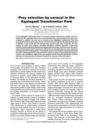 Prey Selection by Caracal in the Kgalagadi Transfrontier Park