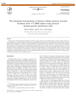 The Functional Neuroanatomy of Human Working Memory Revisited Evidence from 3-T Fmri Studies Using Classical Domain-Speciﬁc Interference Tasks