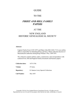 Guide to the Frost and Hill Family Papers