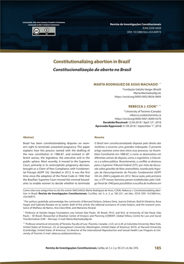 Constitutionalizing Abortion in Brazil* Constitucionalização Do Aborto No Brasil