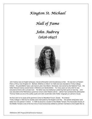 Kington St. Michael Hall of Fame John Aubrey (1626-1697)