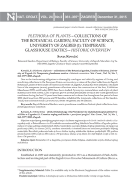 Plethora of Plants – Collections of the Botanical Garden, Faculty Of