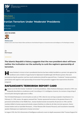 Iranian Terrorism Under 'Moderate' Presidents | the Washington Institute