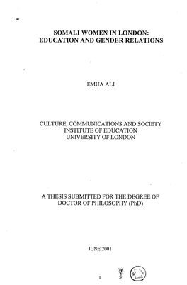 Emua Ali Culture, Communications and Society Institute of Education University of London a Thesis Submitted for the Degree of Do