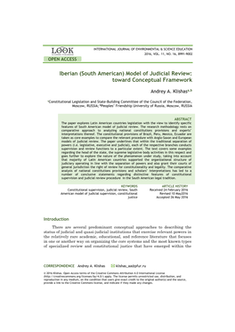 Iberian (South American) Model of Judicial Review: Toward Conceptual Framework