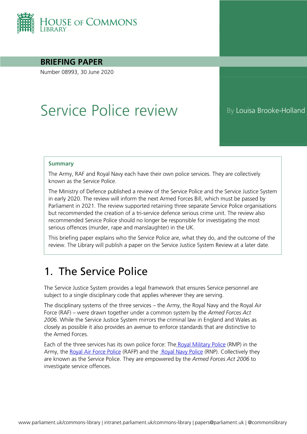Service Police Review by Louisa Brooke-Holland