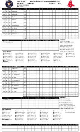 Houston Astros(98-60) Vs Boston Red Sox(92-66)