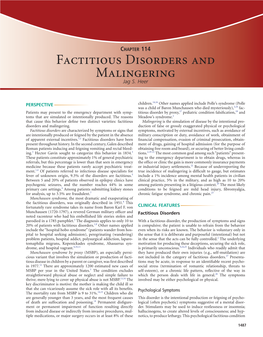 CHAPTER 114 Factitious Disorders and Malingering Jag S