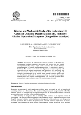 Kinetics and Mechanistic Study of the Ruthenium(III) Catalysed Oxidative Decarboxylation of L-Proline by Alkaline Heptavalent Manganese (Stopped Flow Technique)