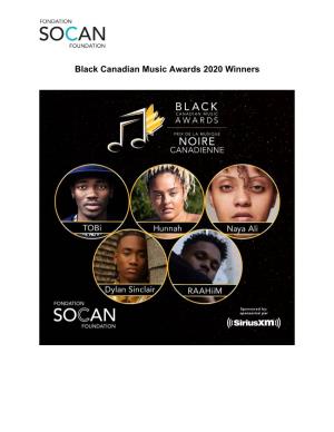 Black Canadian Music Awards 2020 Winners