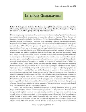 Ecocriticism and Geocriticism: Overlapping Territories in Environmental and Literary Studies