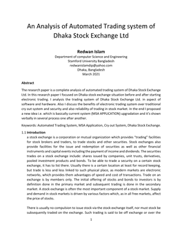 An Analysis of Automated Trading System of Dhaka Stock Exchange Ltd