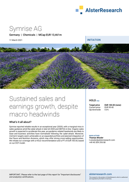 Symrise AG Sustained Sales and Earnings Growth, Despite Macro Headwinds
