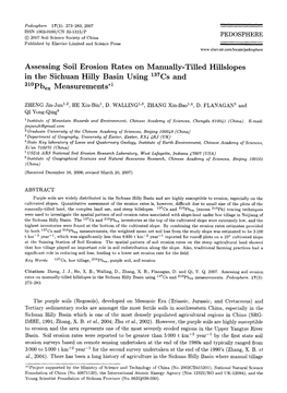 Assessing Soil Erosion Rates on Manually-Tilled Hillslopes in the Sichuan Hilly Basin Using 137Csand 210Pbexmeasurements*'