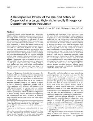 A Retrospective Review of the Use and Safety of Droperidol in a Large, High-Risk, Inner-City Emergency Department Patient Populaton