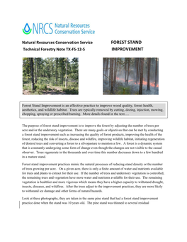 Forest Stand Improvement Is an Effective Practice to Improve Wood Quality, Forest Health, Aesthetics, and Wildlife Habitat