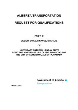 Anthony Henday Drive Northeast Request for Qualifications