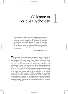 Welcome to Positive Psychology 1