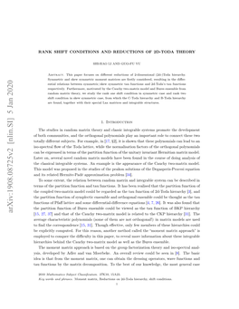 RANK SHIFT CONDITIONS and REDUCTIONS of 2D-TODA THEORY 3 Expressed in Terms of the Cauchy Two-Matrix Model