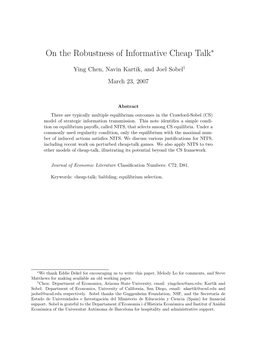 On the Robustness of Informative Cheap Talk∗