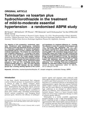 Telmisartan Vs Losartan Plus Hydrochlorothiazide in the Treatment of Mild-To-Moderate Essential Hypertensionfa Randomised ABPM Study