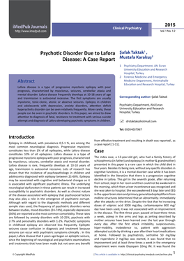 Psychotic Disorder Due to Lafora Disease: a Case Report