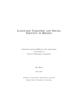 Language Variation and Social Identity in Beijing