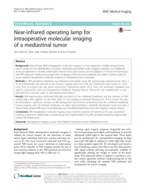 Near-Infrared Operating Lamp for Intraoperative Molecular Imaging of a Mediastinal Tumor Jane Keating*, Ryan Judy, Andrew Newton and Sunil Singhal