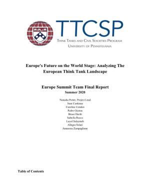 Analyzing the European Think Tank Landscape Europe Summit Team