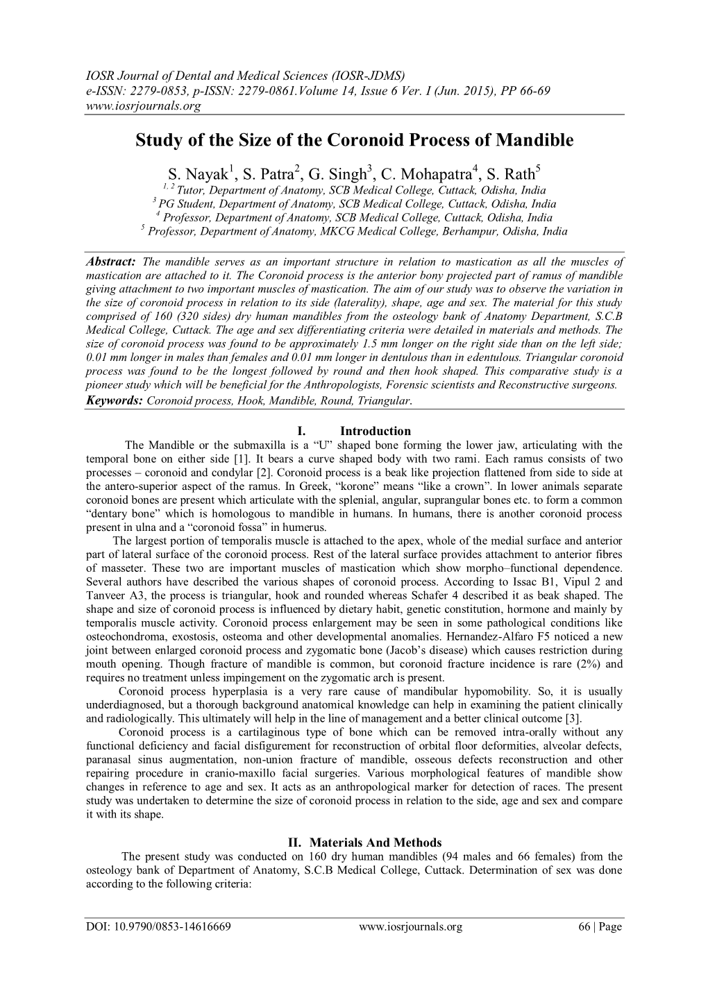 Study of the Size of the Coronoid Process of Mandible