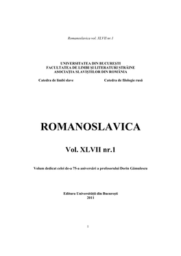 Universitatea Din Bucureşti Facultatea De Limbi Şi Literaturi Străine Asociaţia Slaviştilor Din România