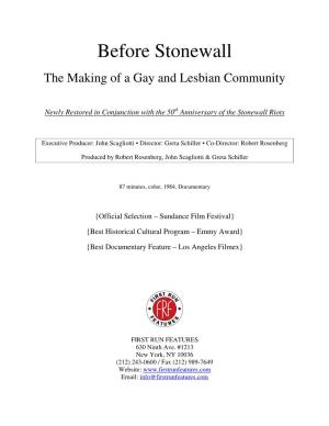 Before Stonewall the Making of a Gay and Lesbian Community
